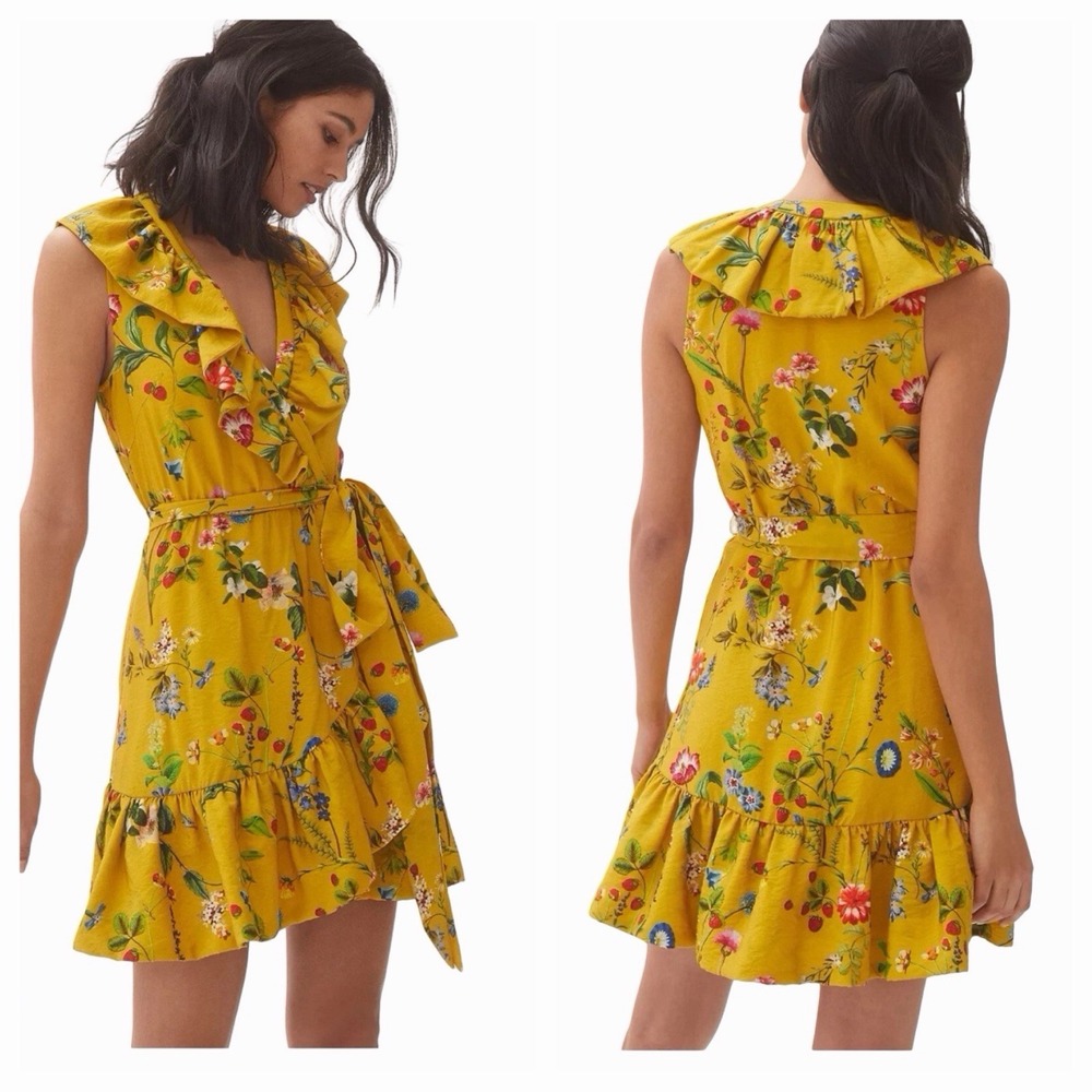 Anthropologie Maeve Strawberry Floral-Wrap Mini Dress Sz XL Cottagecore Boho EUC